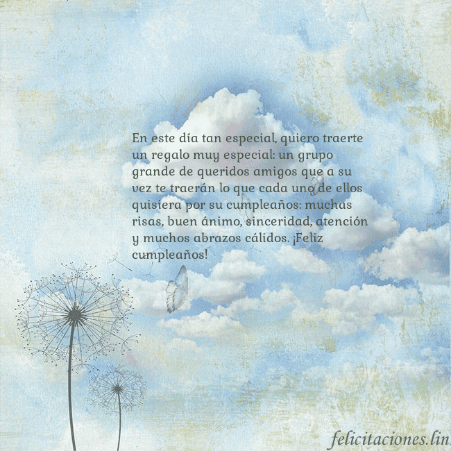 Tarjeta de cumpleaños con nubes, pelusa de leche y mariposa. En este día tan especial, quiero traerte un regalo Tarjeta de cumpleaños con nubes, pelusa de leche y mariposa.