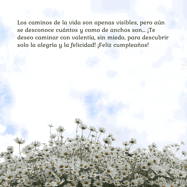 Tarjeta de cumpleaños con margaritas Los caminos de la vida son apenas visibles, pero a Tarjeta de cumpleaños con margaritas