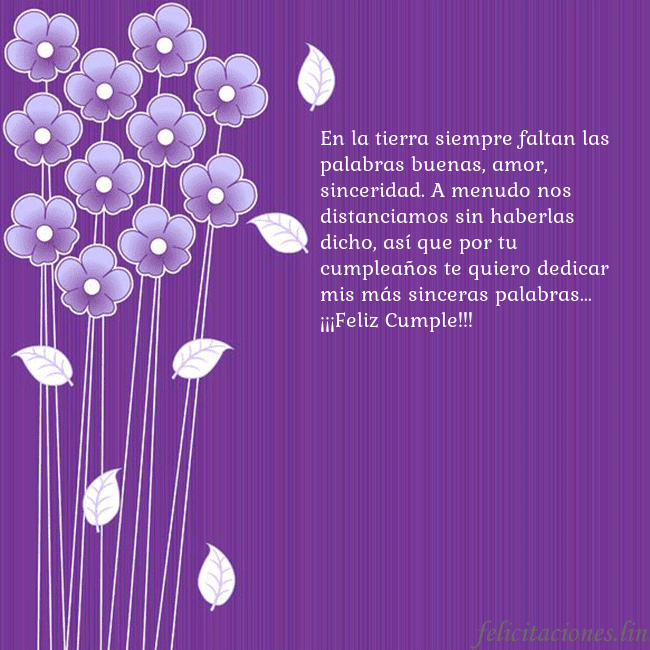 Tarjeta con flores violetas En la tierra siempre faltan las palabras buenas, a Tarjeta con flores violetas