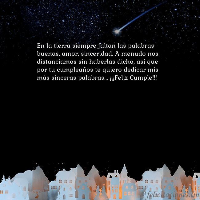 Tarjeta negra con un cometa En la tierra siempre faltan las palabras buenas, a Tarjeta negra con un cometa