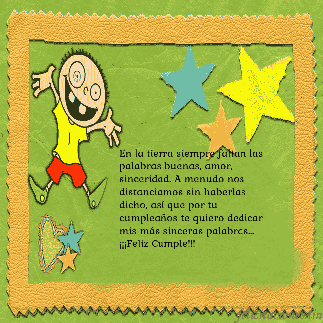 Tarjeta de cumpleaños con un chico divertido En la tierra siempre faltan las palabras buenas, a Tarjeta de cumpleaños con un chico divertido