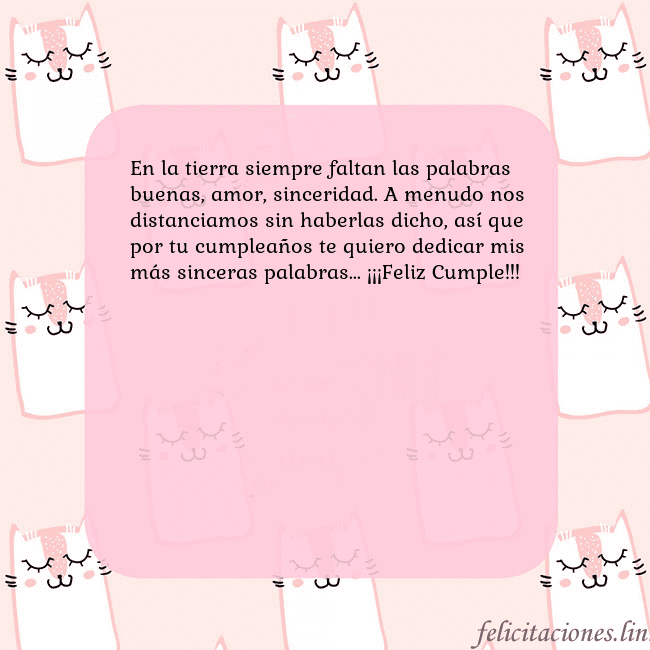 Tarjeta de cumpleaños rosa con gatos divertidos En la tierra siempre faltan las palabras buenas, a Tarjeta de cumpleaños rosa con gatos divertidos