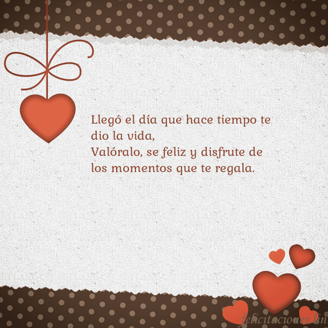 Tarjeta con corazones Llegó el día que hace tiempo te dio la vida, 
Való Tarjeta con corazones