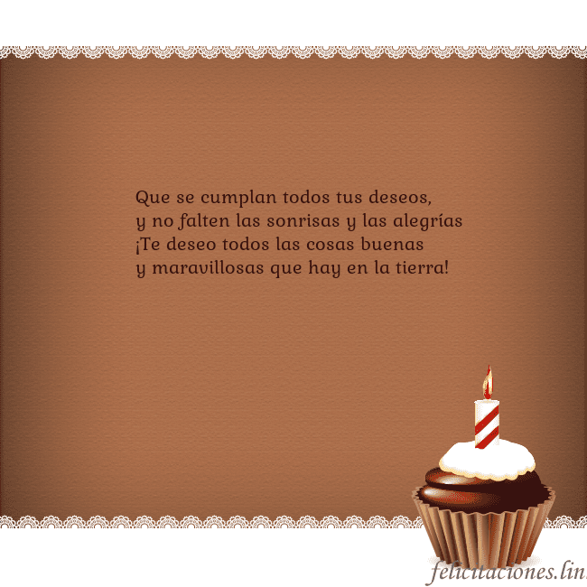 Tarjetas de cumpleaños con cupcake y vela Que se cumplan todos tus deseos,
y no falten las s Tarjetas de cumpleaños con cupcake y vela