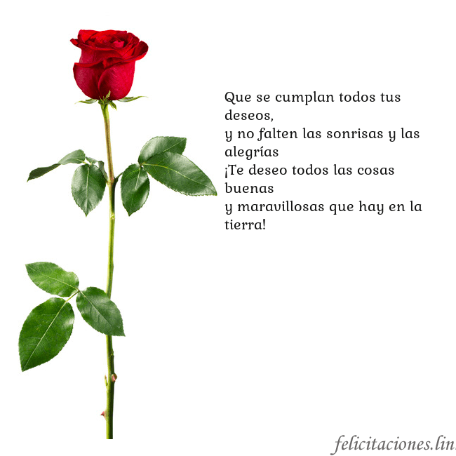 Tarjeta con una rosa roja Que se cumplan todos tus deseos,
y no falten las s Tarjeta con una rosa roja