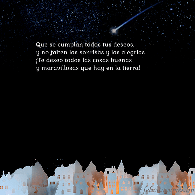 Tarjeta negra con un cometa Que se cumplan todos tus deseos,
y no falten las s Tarjeta negra con un cometa
