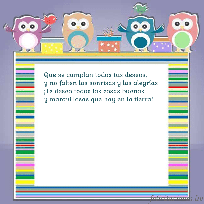 Tarjeta con búhos Que se cumplan todos tus deseos,
y no falten las s Tarjeta con búhos