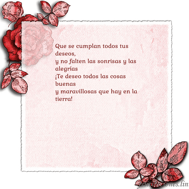 Tarjeta de cumpleaños vintage con rosas rojas Que se cumplan todos tus deseos,
y no falten las s Tarjeta de cumpleaños vintage con rosas rojas