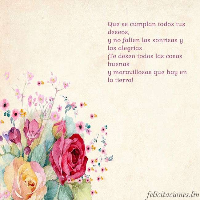 Tarjeta de cumpleaños con rosas pintadas en acuarela Que se cumplan todos tus deseos,
y no falten las s Tarjeta de cumpleaños con rosas pintadas en acuarela