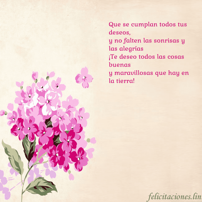 Tarjeta de cumpleaños con hortensias pintadas Que se cumplan todos tus deseos,
y no falten las s Tarjeta de cumpleaños con hortensias pintadas