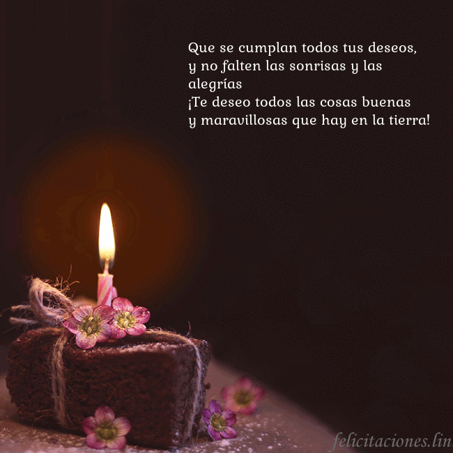 Postal animada: un pastel con una vela encendida Que se cumplan todos tus deseos,
y no falten las s Postal animada: un pastel con una vela encendida