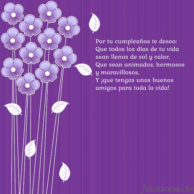 Tarjeta con flores violetas Por tu cumpleaños te deseo:
Que todos los días de Tarjeta con flores violetas