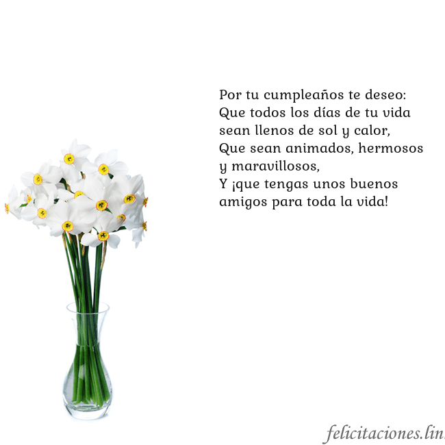Tarjeta con narcisos Por tu cumpleaños te deseo:
Que todos los días de Tarjeta con narcisos