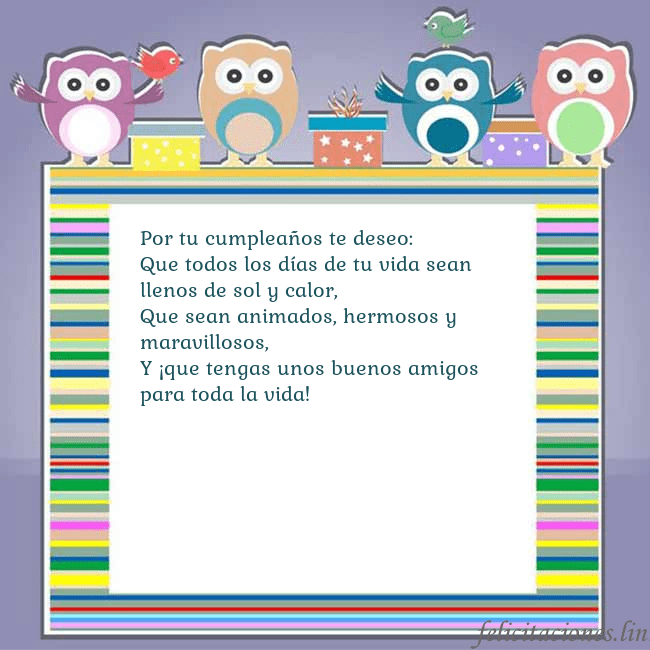 Tarjeta con búhos Por tu cumpleaños te deseo:
Que todos los días de Tarjeta con búhos