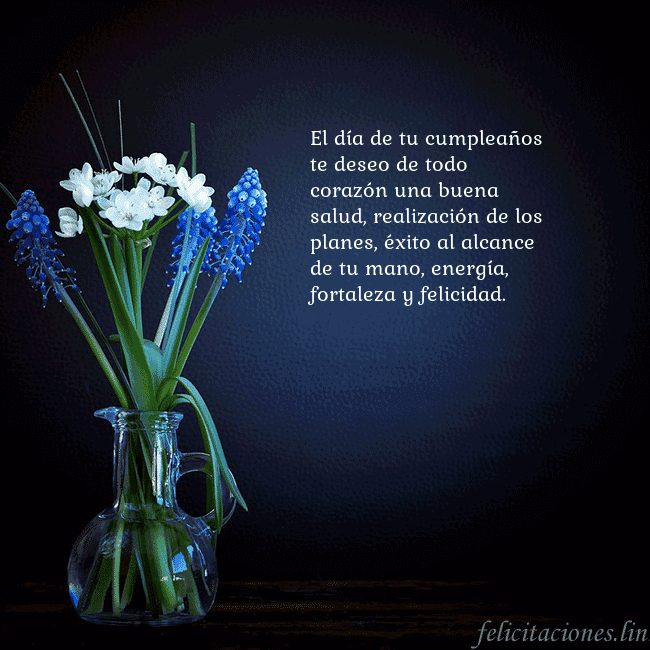 Tarjeta de cumpleaños con flores azules en un jarrón El día de tu cumpleaños te deseo de todo corazón u Tarjeta de cumpleaños con flores azules en un jarrón