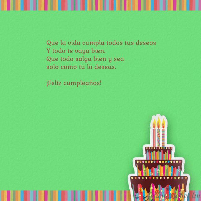 Tarjetas de cumpleaños verde con pastel y vela Que la vida cumpla todos tus deseos
Y todo te vaya Tarjetas de cumpleaños verde con pastel y vela