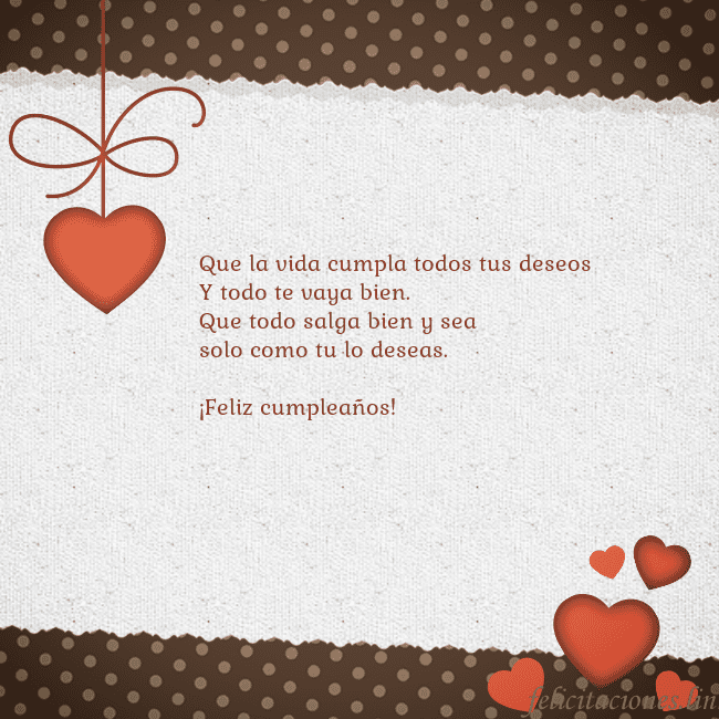 Tarjeta con corazones Que la vida cumpla todos tus deseos
Y todo te vaya Tarjeta con corazones