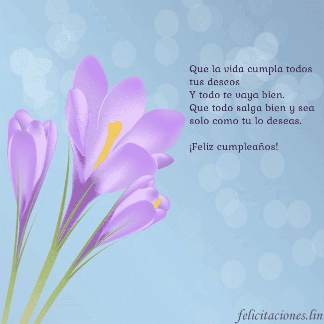 Tarjeta con crocus Que la vida cumpla todos tus deseos
Y todo te vaya Tarjeta con crocus