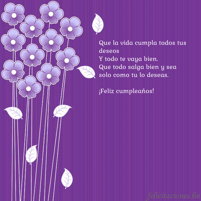 Tarjeta con flores violetas Que la vida cumpla todos tus deseos
Y todo te vaya Tarjeta con flores violetas