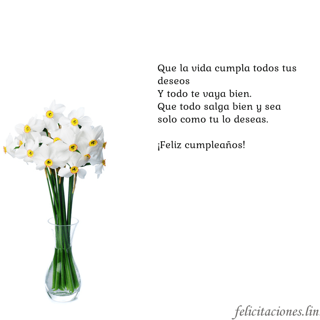 Tarjeta con narcisos Que la vida cumpla todos tus deseos
Y todo te vaya Tarjeta con narcisos
