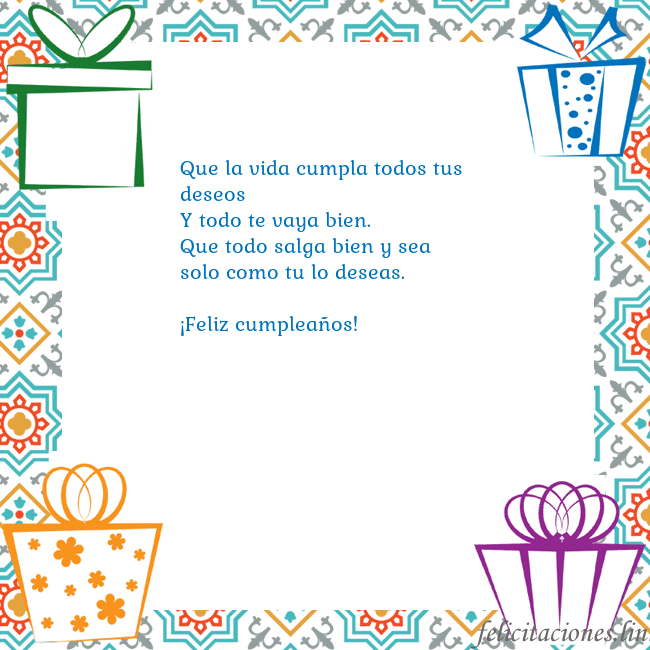 Tarjeta con regalos Que la vida cumpla todos tus deseos
Y todo te vaya Tarjeta con regalos