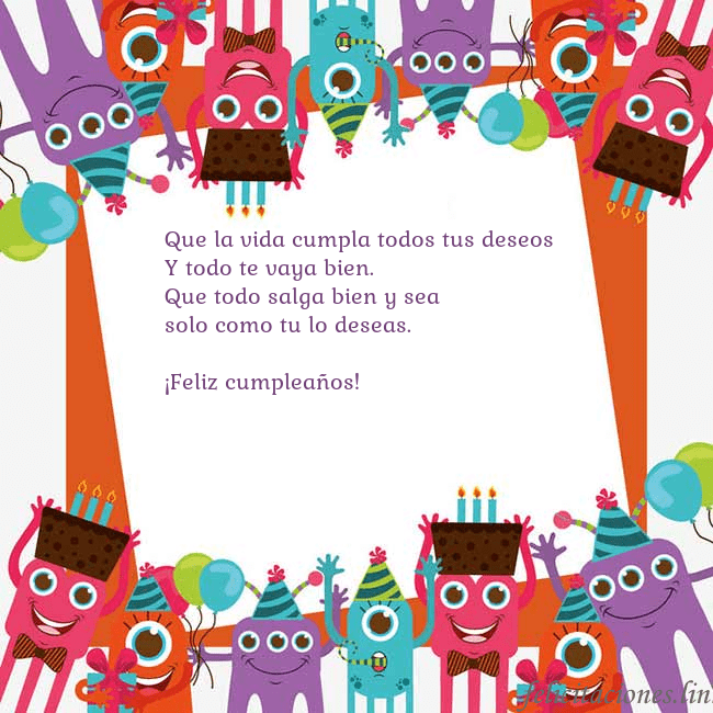 Tarjeta con monstruos Que la vida cumpla todos tus deseos
Y todo te vaya Tarjeta con monstruos