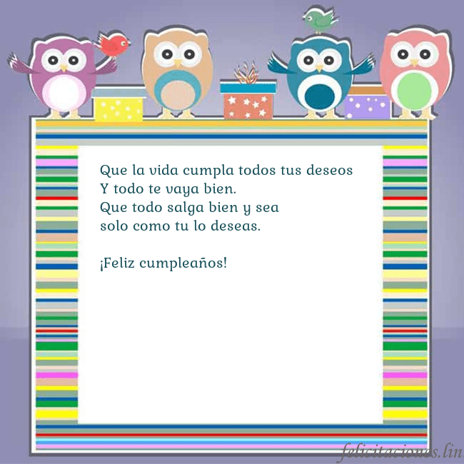 Tarjeta con búhos Que la vida cumpla todos tus deseos
Y todo te vaya Tarjeta con búhos