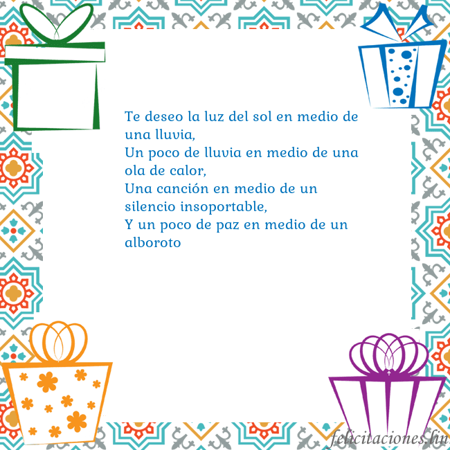 Tarjeta con regalos Te deseo la luz del sol en medio de una lluvia,
Un Tarjeta con regalos