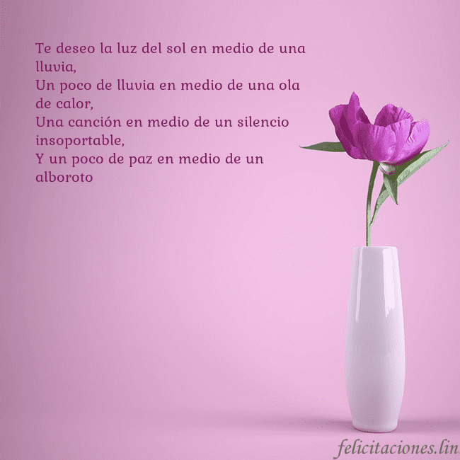 Postal electrónica con peonía en jarrón Te deseo la luz del sol en medio de una lluvia,
Un Postal electrónica con peonía en jarrón