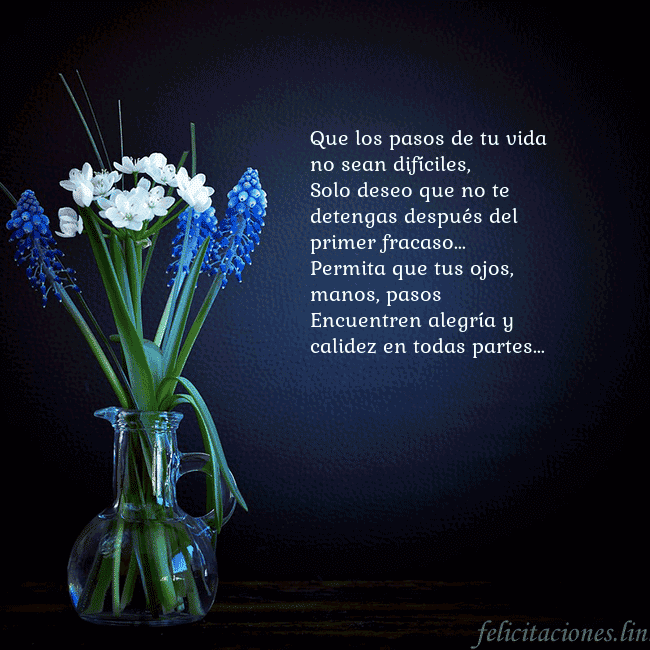 Tarjeta de cumpleaños con flores azules en un jarrón Que los pasos de tu vida no sean difíciles,
Solo d Tarjeta de cumpleaños con flores azules en un jarrón