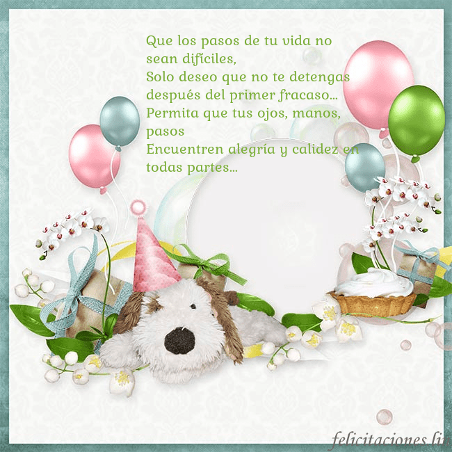 Tarjeta de cumpleaños con perrito y globos Que los pasos de tu vida no sean difíciles,
Solo d Tarjeta de cumpleaños con perrito y globos