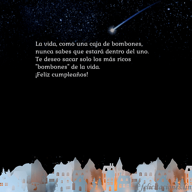 Tarjeta negra con un cometa La vida, como una caja de bombones, nunca sabes qu Tarjeta negra con un cometa