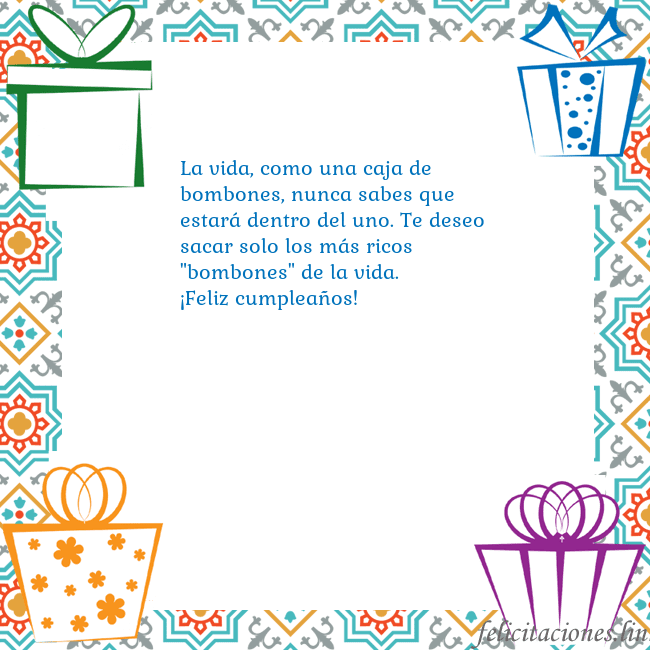 Tarjeta con regalos La vida, como una caja de bombones, nunca sabes qu Tarjeta con regalos