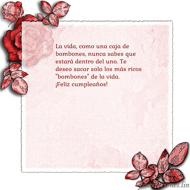 Tarjeta de cumpleaños vintage con rosas rojas La vida, como una caja de bombones, nunca sabes qu Tarjeta de cumpleaños vintage con rosas rojas