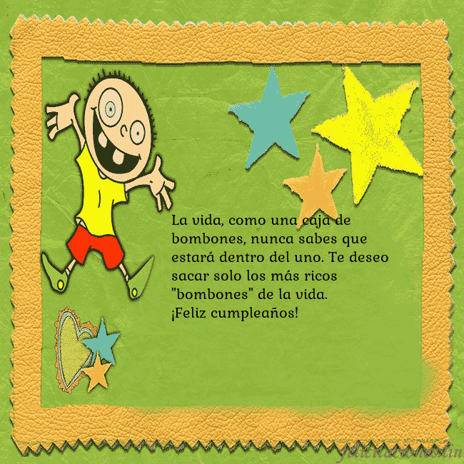 Tarjeta de cumpleaños con un chico divertido La vida, como una caja de bombones, nunca sabes qu Tarjeta de cumpleaños con un chico divertido