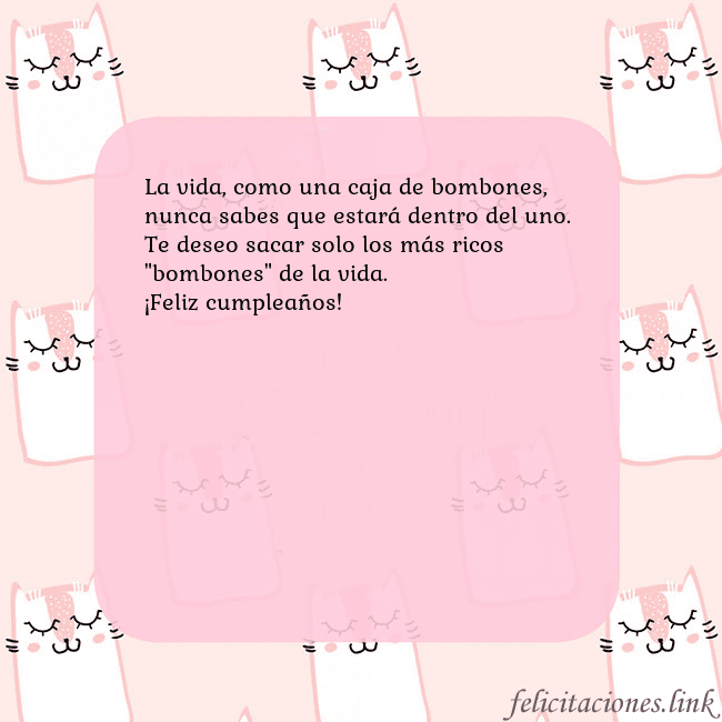Tarjeta de cumpleaños rosa con gatos divertidos La vida, como una caja de bombones, nunca sabes qu Tarjeta de cumpleaños rosa con gatos divertidos