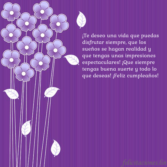 Tarjeta con flores violetas ¡Te deseo una vida que puedas disfrutar siempre, q Tarjeta con flores violetas