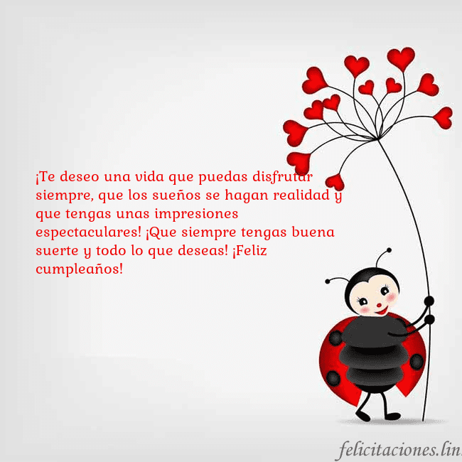 Tarjeta con mariquita ¡Te deseo una vida que puedas disfrutar siempre, q Tarjeta con mariquita