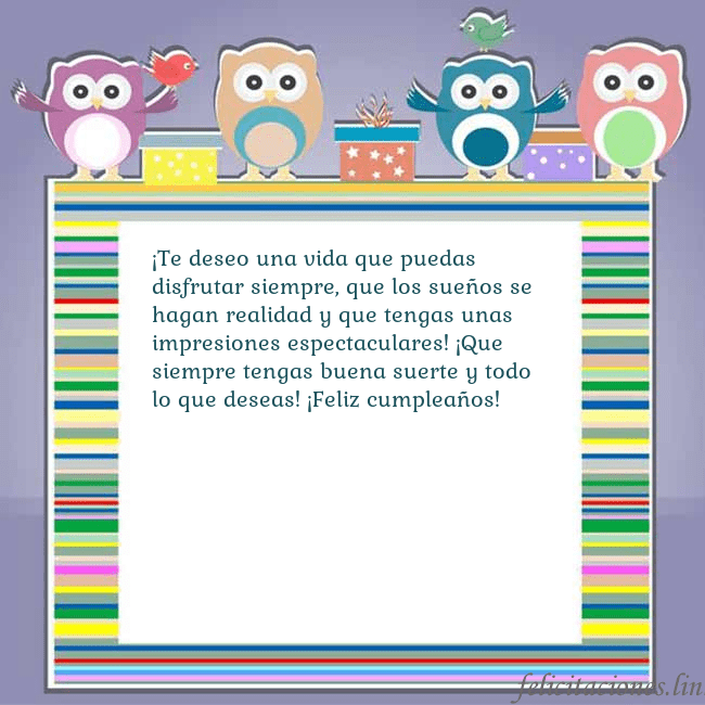 Tarjeta con búhos ¡Te deseo una vida que puedas disfrutar siempre, q Tarjeta con búhos