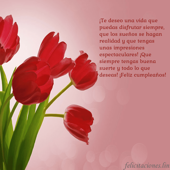 Tarjeta de cumpleaños con tulipanes rojos ¡Te deseo una vida que puedas disfrutar siempre, q Tarjeta de cumpleaños con tulipanes rojos