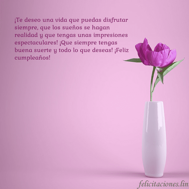 Postal electrónica con peonía en jarrón ¡Te deseo una vida que puedas disfrutar siempre, q Postal electrónica con peonía en jarrón