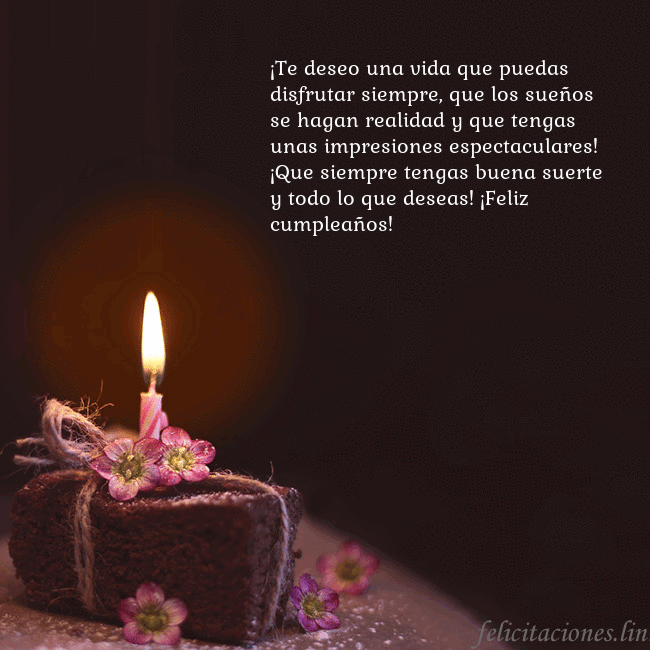 Postal animada: un pastel con una vela encendida ¡Te deseo una vida que puedas disfrutar siempre, q Postal animada: un pastel con una vela encendida