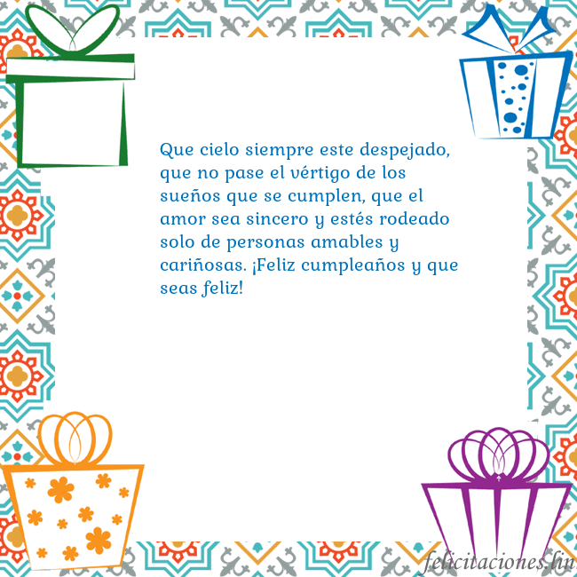 Tarjeta con regalos Que cielo siempre este despejado, que no pase el v Tarjeta con regalos