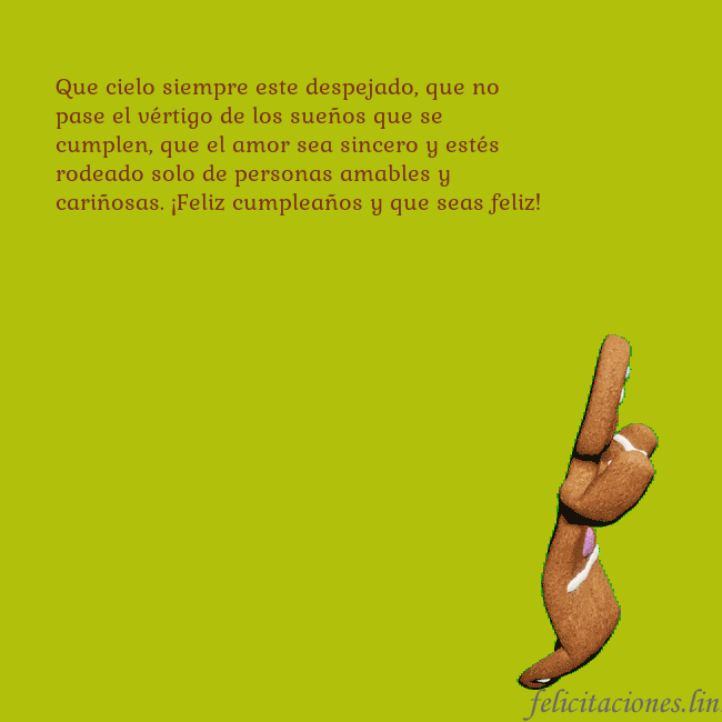 Postal electrónica animada con pan de jengibre bailando Que cielo siempre este despejado, que no pase el v Postal electrónica animada con pan de jengibre bailando