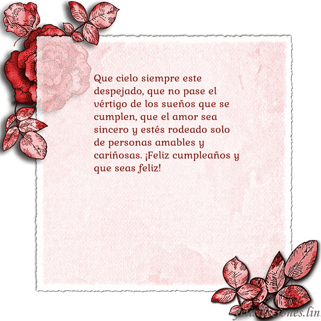 Tarjeta de cumpleaños vintage con rosas rojas Que cielo siempre este despejado, que no pase el v Tarjeta de cumpleaños vintage con rosas rojas