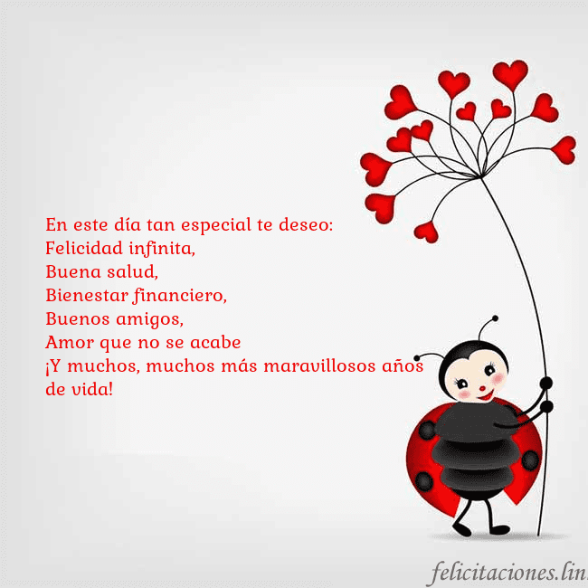 Tarjeta con mariquita En este día tan especial te deseo:
Felicidad infin Tarjeta con mariquita