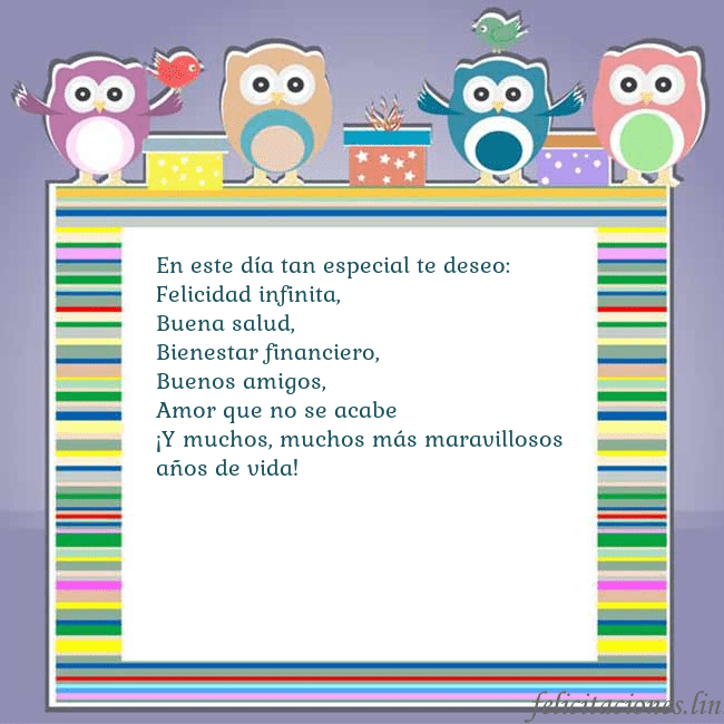 Tarjeta con búhos En este día tan especial te deseo:
Felicidad infin Tarjeta con búhos