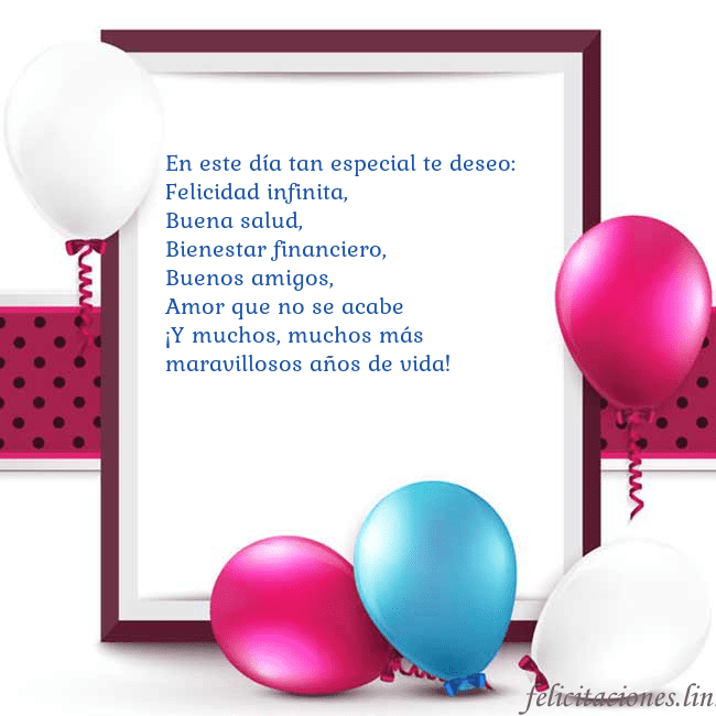 Tarjeta con globos En este día tan especial te deseo:
Felicidad infin Tarjeta con globos