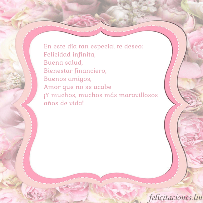 Tarjeta de cumpleaños - marco rosa En este día tan especial te deseo:
Felicidad infin Tarjeta de cumpleaños - marco rosa