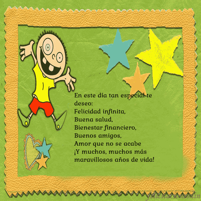 Tarjeta de cumpleaños con un chico divertido En este día tan especial te deseo:
Felicidad infin Tarjeta de cumpleaños con un chico divertido